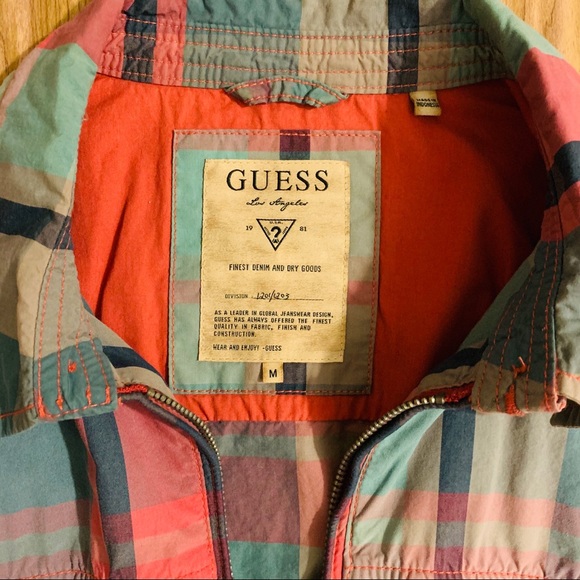 GUESS L.A. Men’s Red & Green Plaid Zip up Jacket - Picture 7 of 10